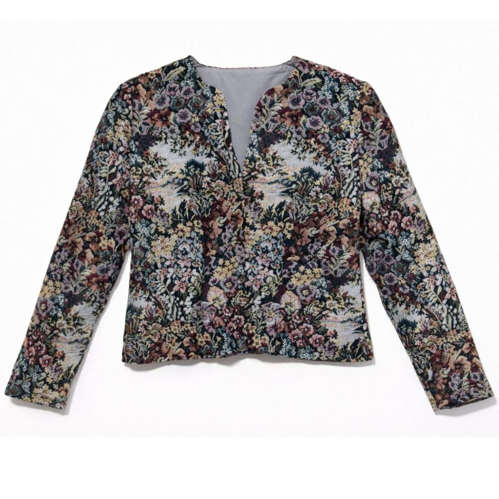 Vintage Handmade Tapestry Floral Jacket Small Cottagecore Goblincore Romantic